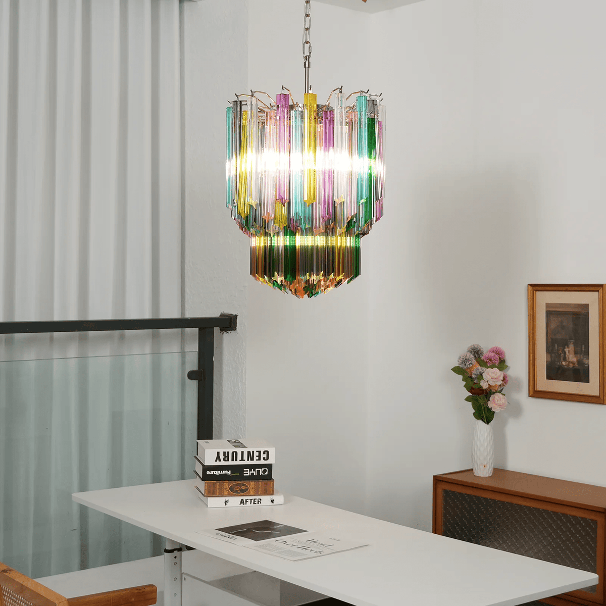 Celorelle Chandelier Murano Glass Colorful Prism