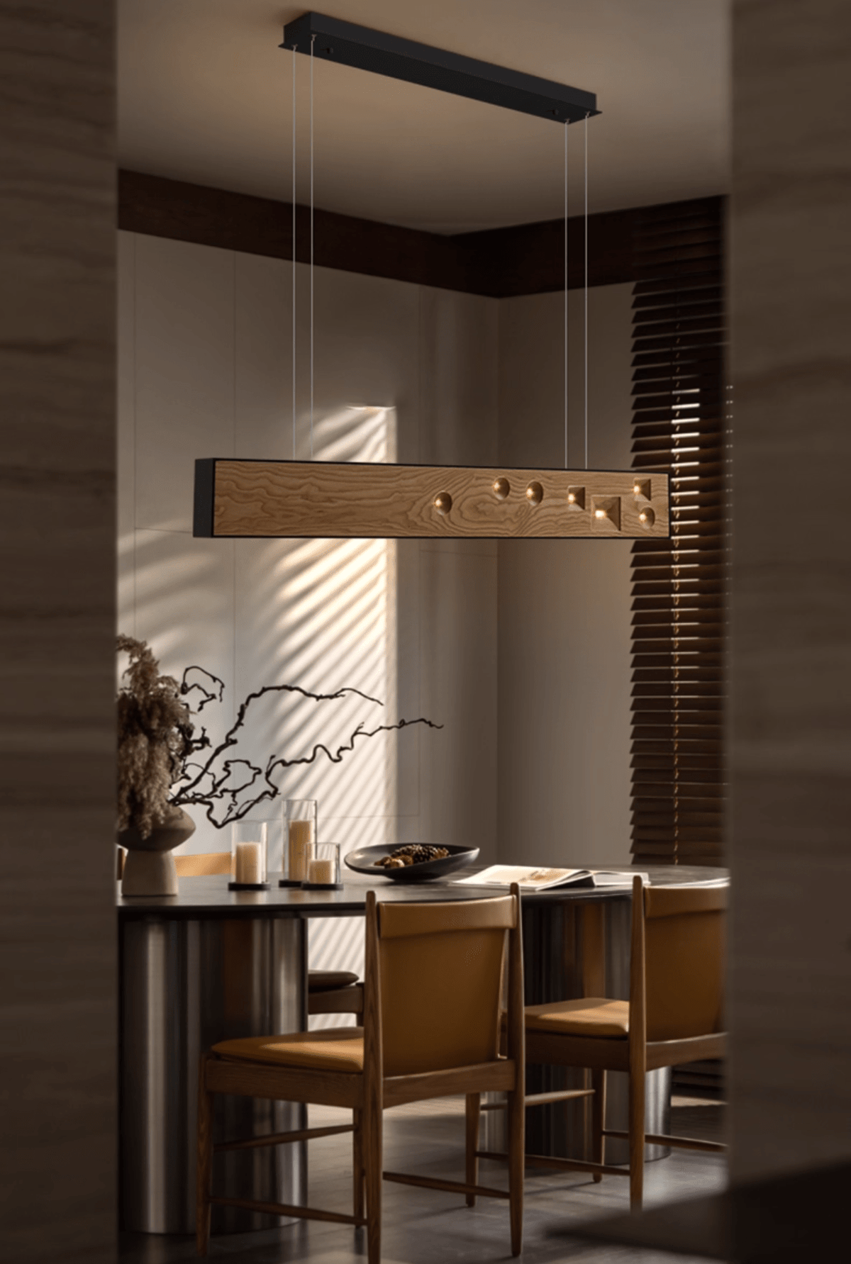 Elvorora Pendant Light Wood Gemstone Linear LED