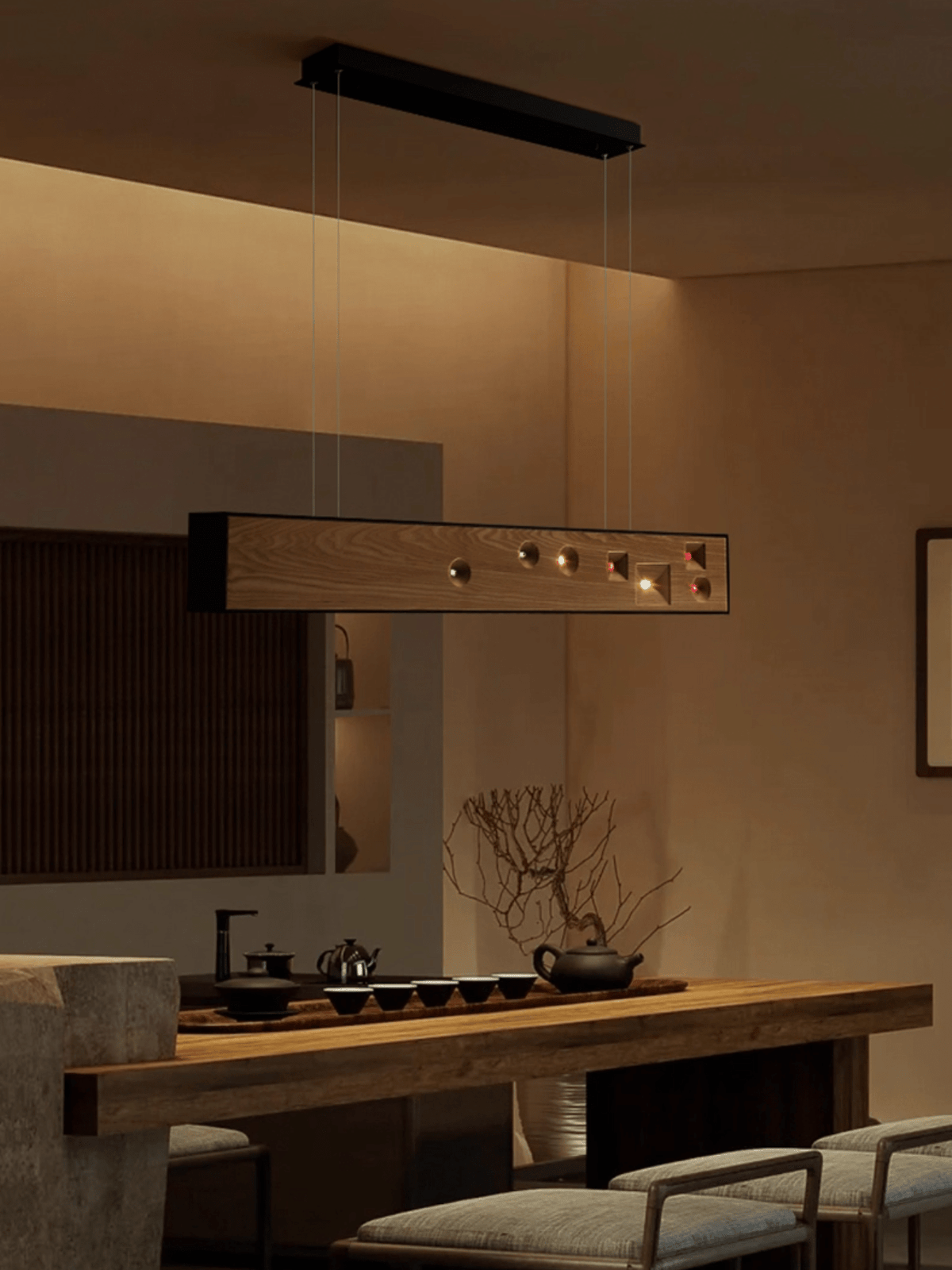 Elvorora Pendant Light Wood Gemstone Linear LED
