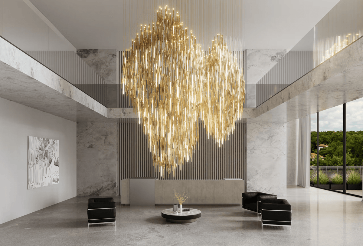 HydroDrop Amber Glass Grand Cascade Chandelier
