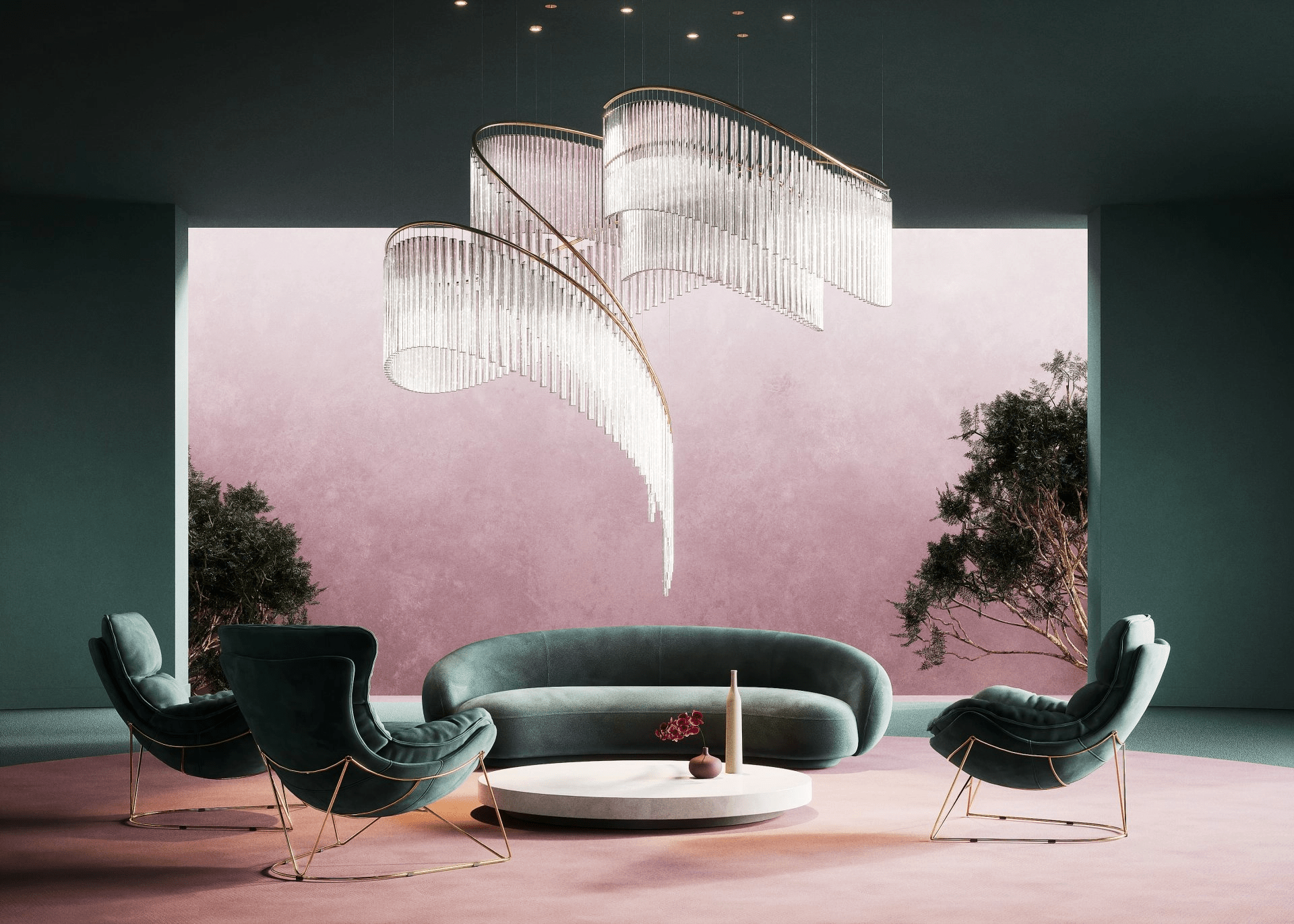 Rivella Shimmering Cascade Crystal Glass Chandelier