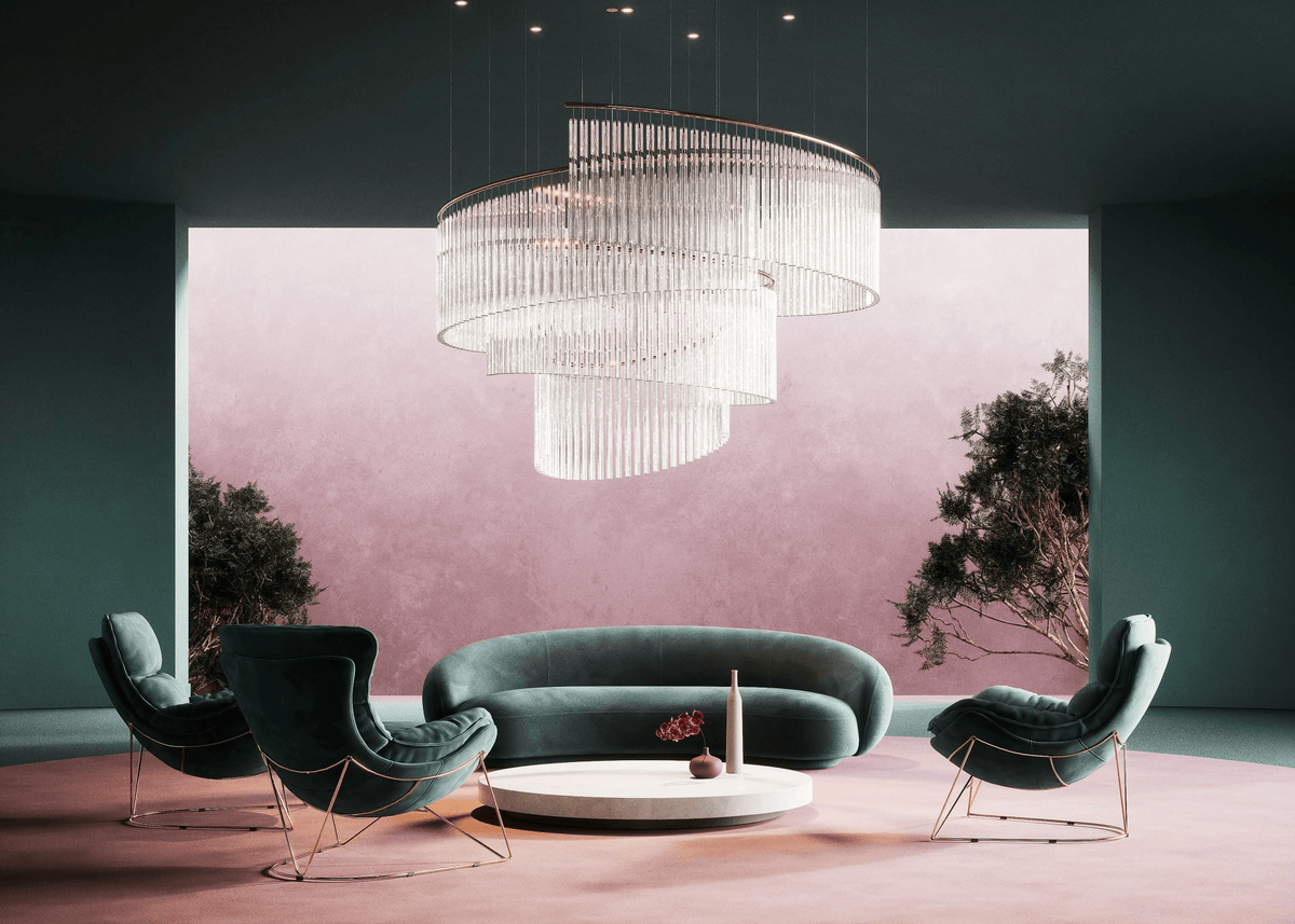Rivella Shimmering Cascade Crystal Glass Chandelier
