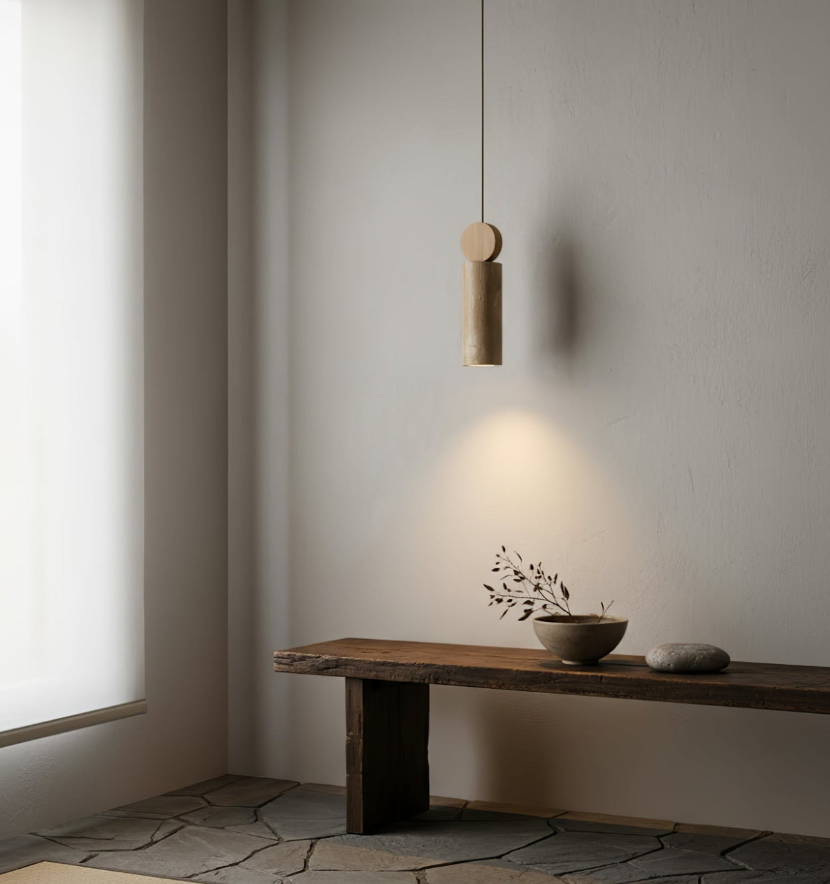 Ashton Travertine Cylinder Disc Pendant Light