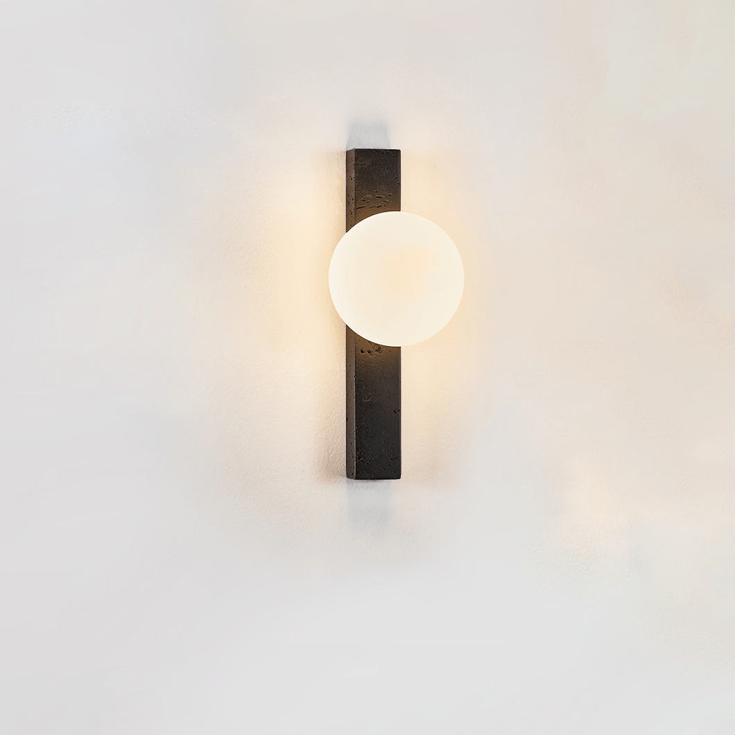 Zoshaira Globe Black Travertine Wall Sconce