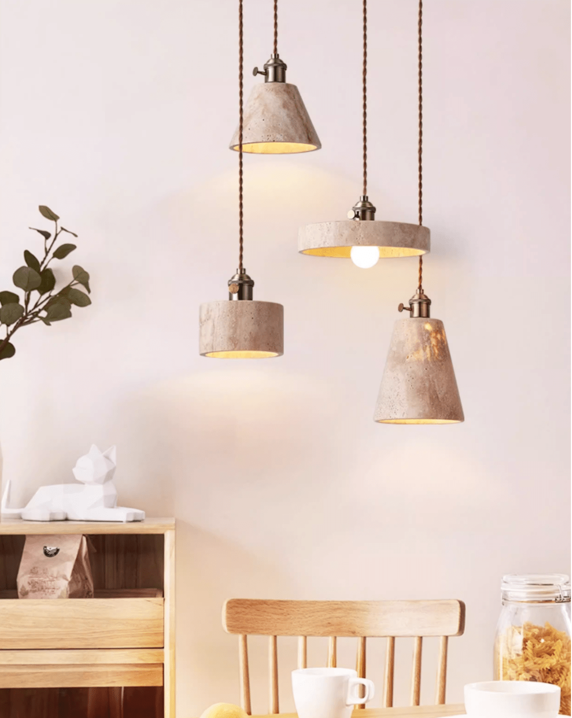 Ralv Minimalist Yellow Travertine Pendant Light Set