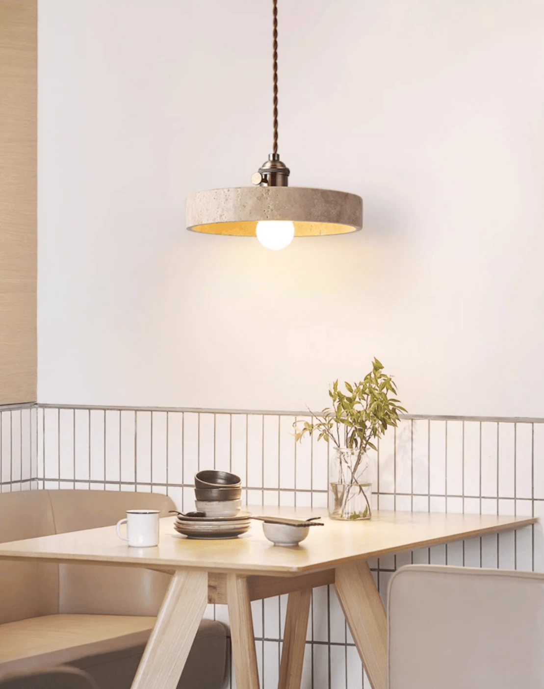 Ralv Minimalist Yellow Travertine Pendant Light Set
