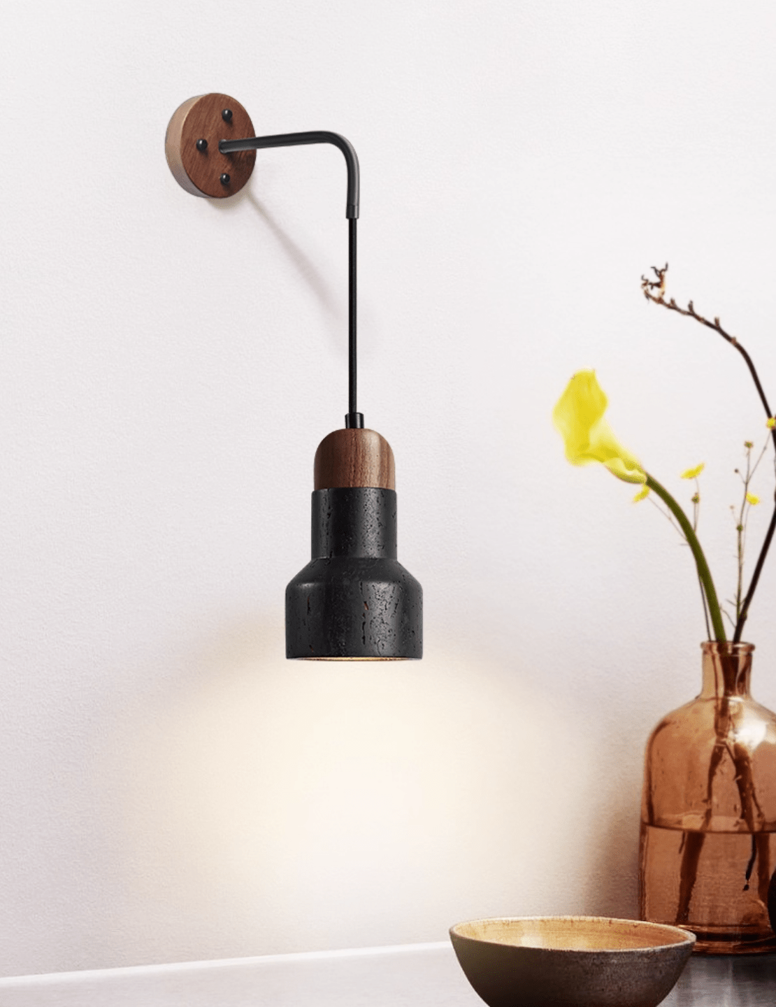 Alcarion Vintage Black Travertine Rope Wall Lamp