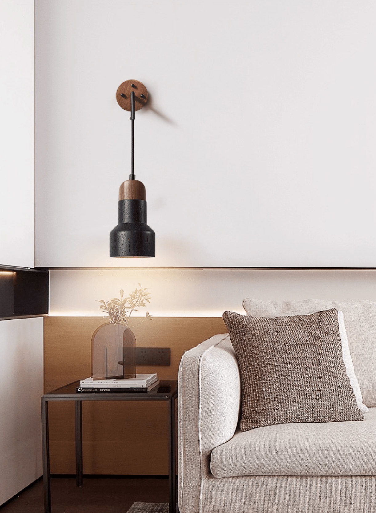 Alcarion Vintage Black Travertine Rope Wall Lamp