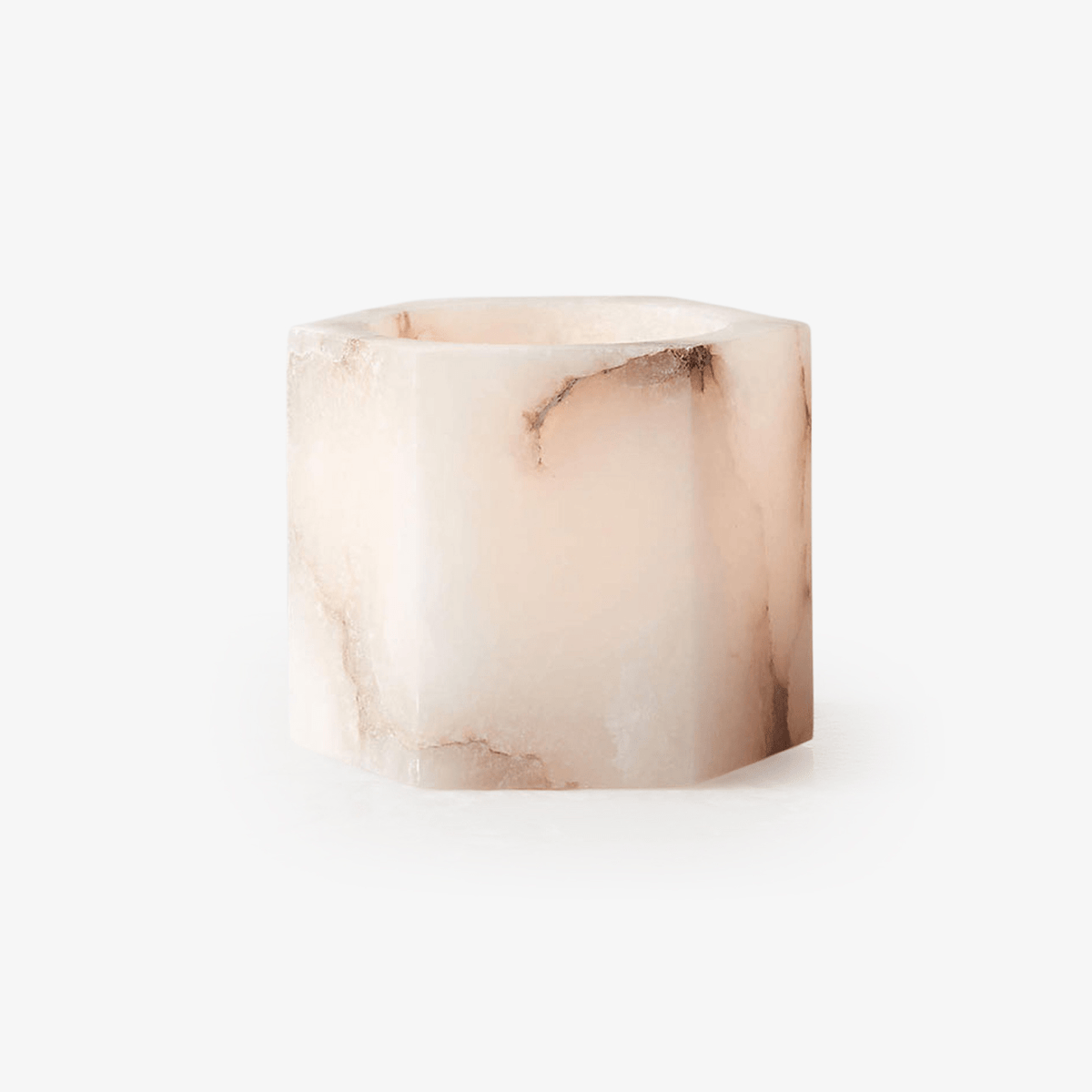 Qesta Bedsides Interior Modern Natural Alabaster Cube Candle Holder