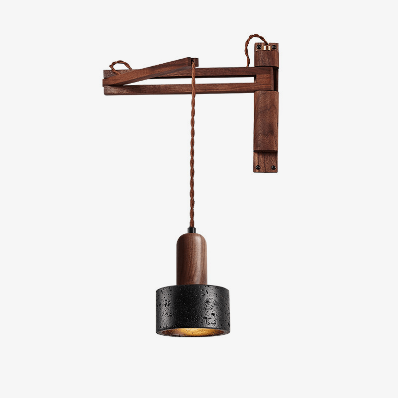 Vamki Adjustable Black Travertine Wood Wall Lamp