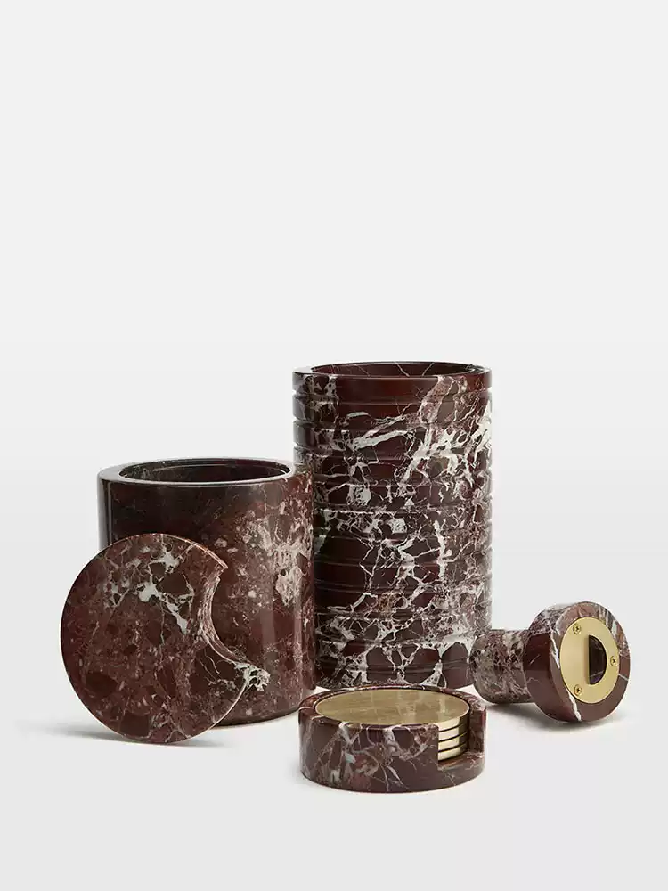 Hemzi Rosso Levanto Marble Vessel Sculptural Natural Stone High-end Decor