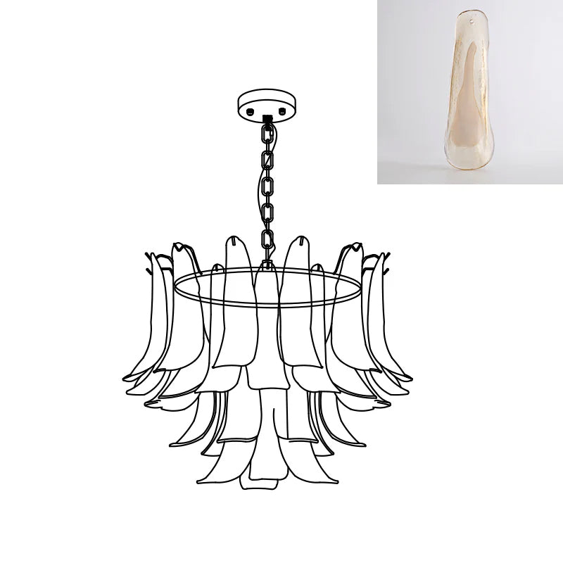 Elvess Chandelier Murano Glass Leaf Golden