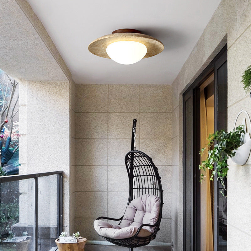 Arisha Retro Stone Wood Flush Mount Ceiling Light Hallway