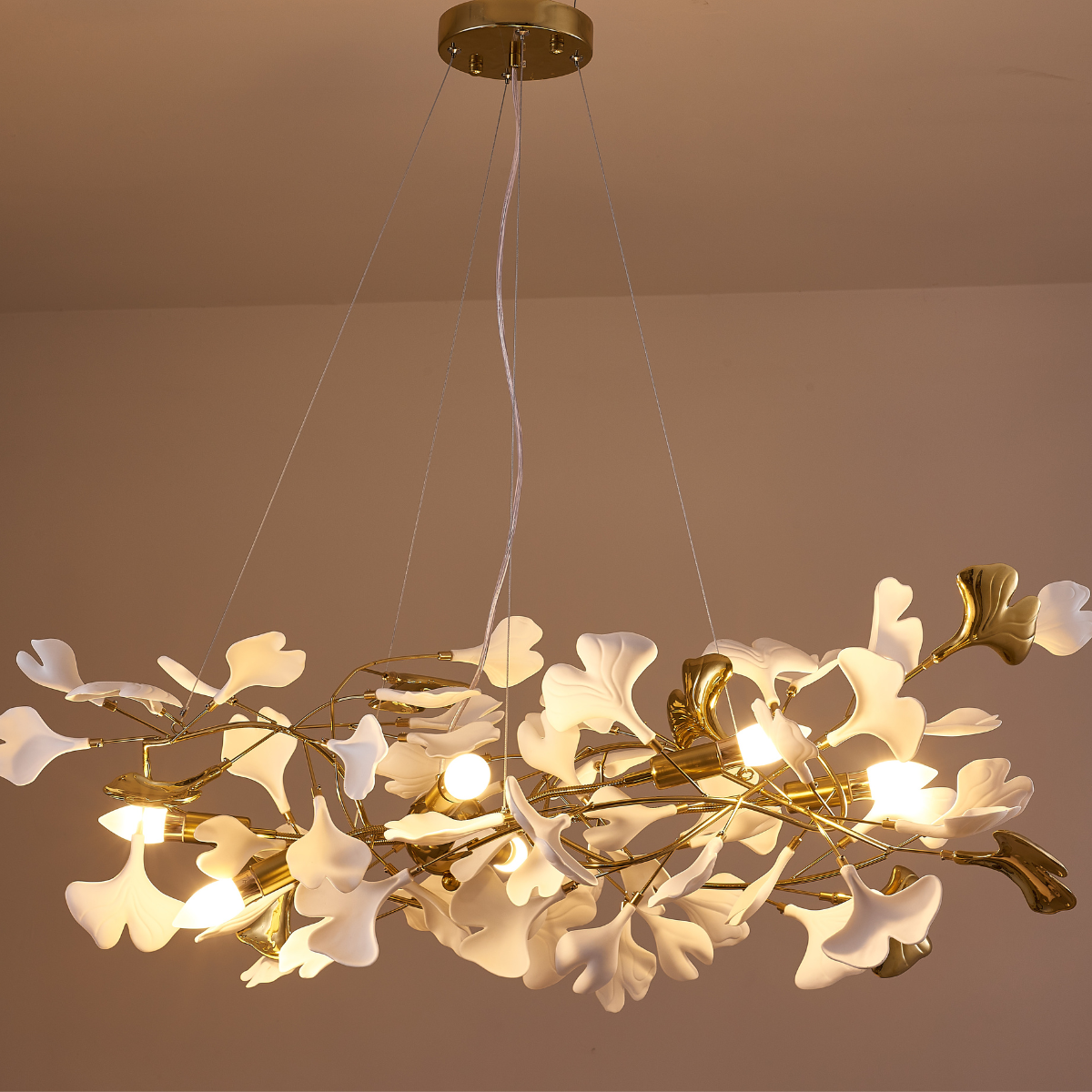 Olivia Gildglow Luxury Ceramic Chandelier Large Foyer Gingko Leaf Living Room - Neutral Decor