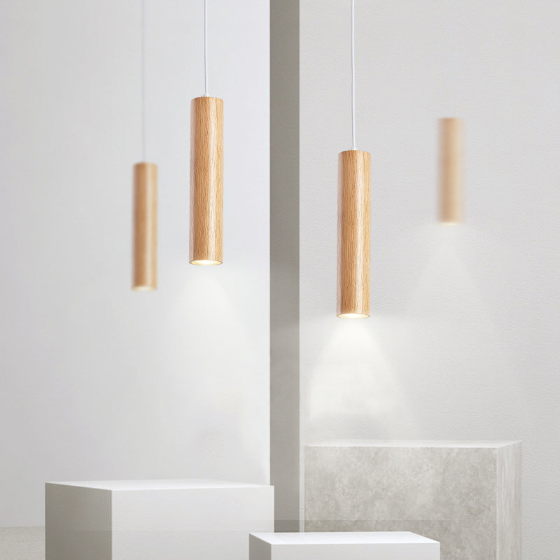 Muto Cylindrical Wood Pendant Light for Bedroom Kitchen Island - Neutral Decor