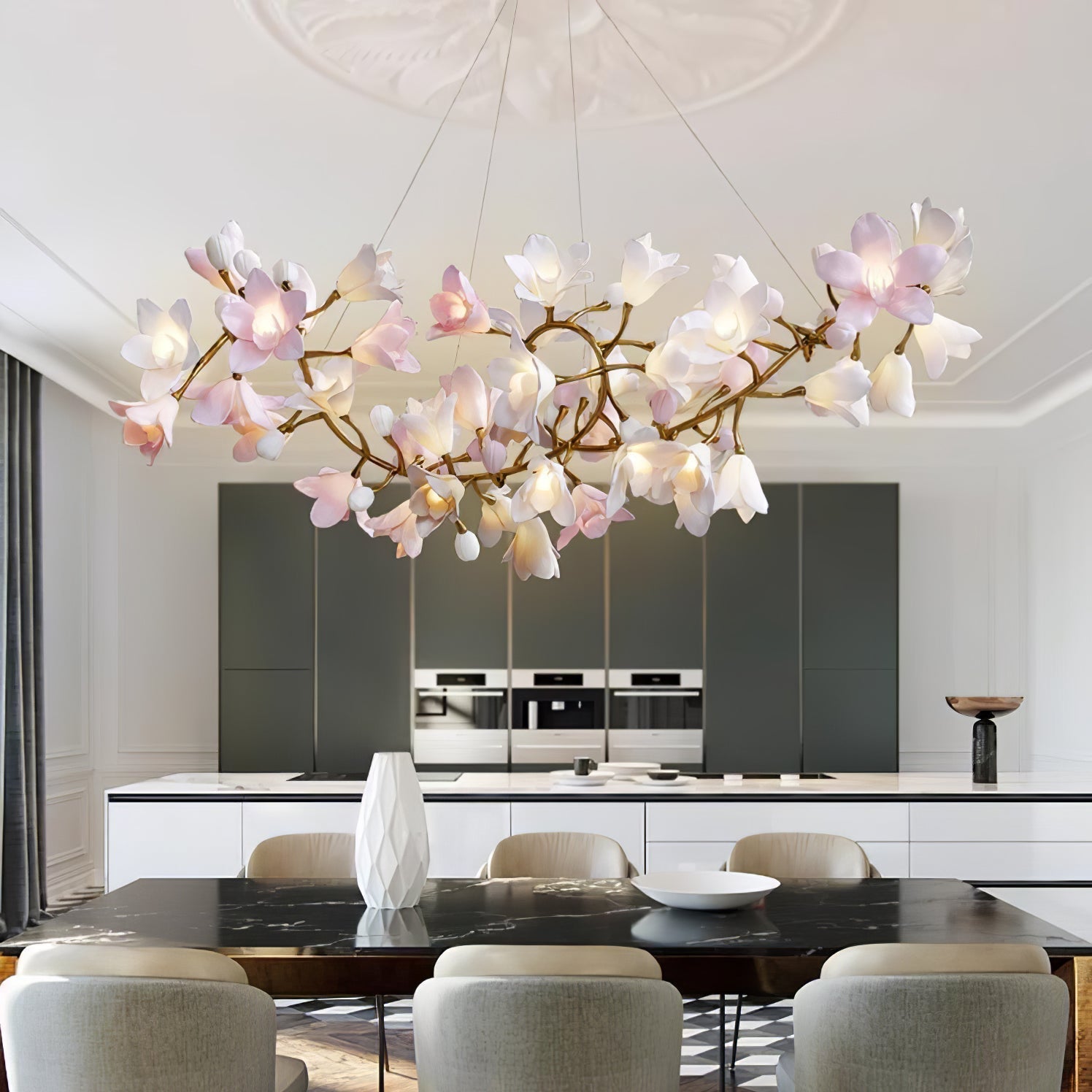 Elemu Chandelier Brass Ceramic Blossom