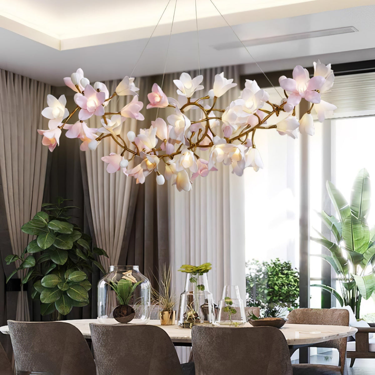 Elemu Chandelier Brass Ceramic Blossom