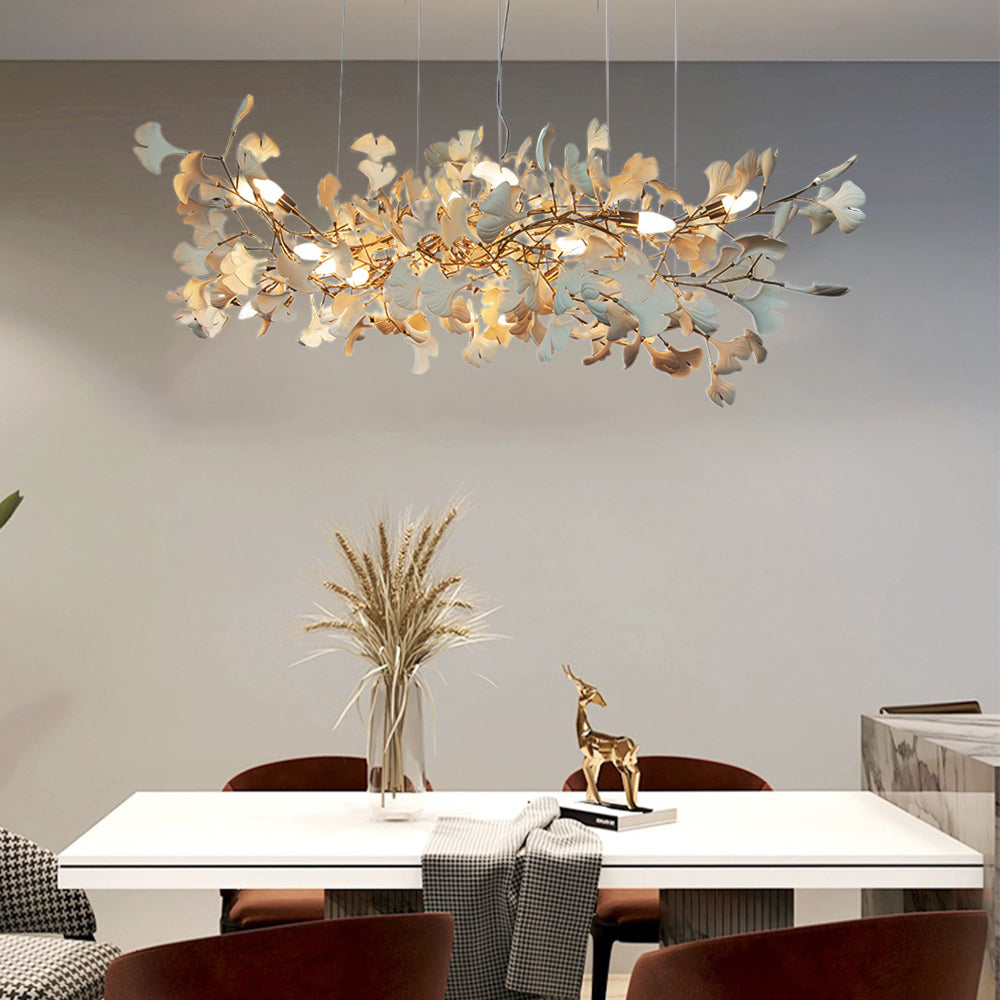 Olivia Gildglow Luxury Ceramic Chandelier Large Foyer Gingko Leaf Living Room - Neutral Decor