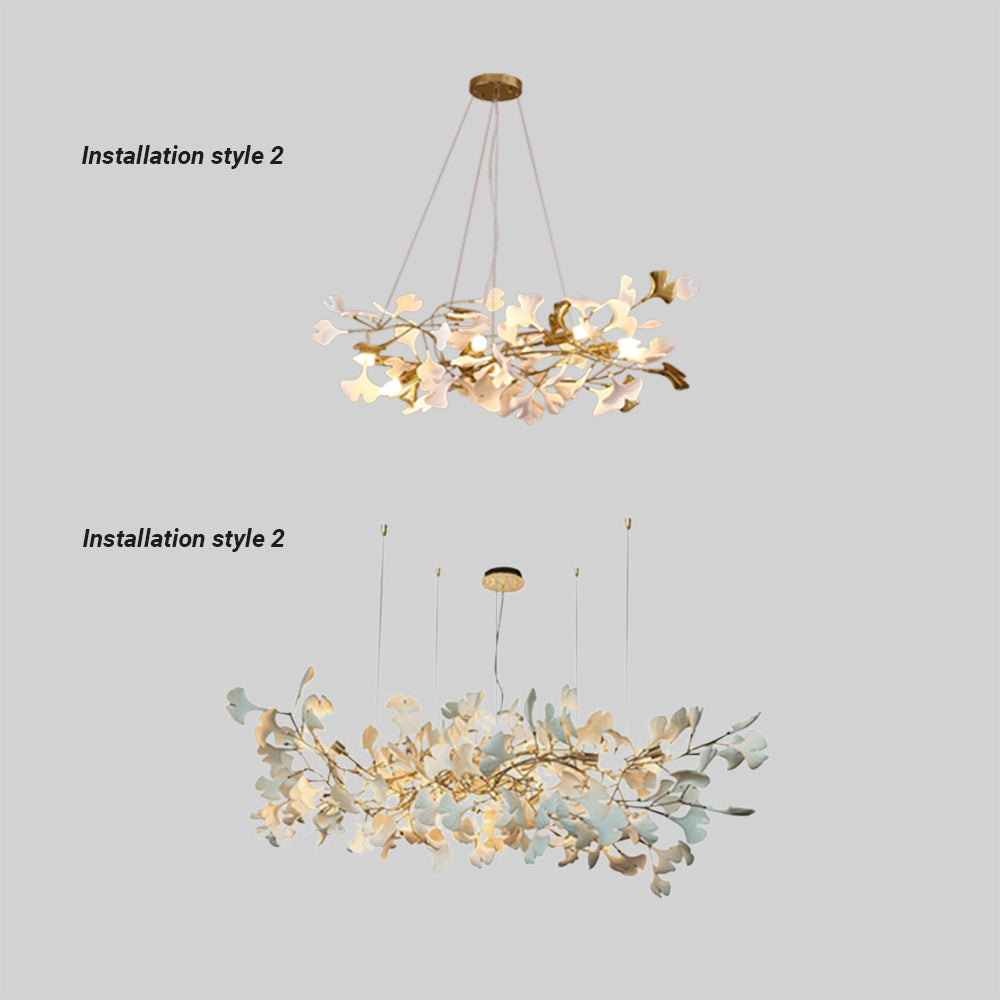 Olivia Gildglow Luxury Ceramic Chandelier Large Foyer Gingko Leaf Living Room - Neutral Decor
