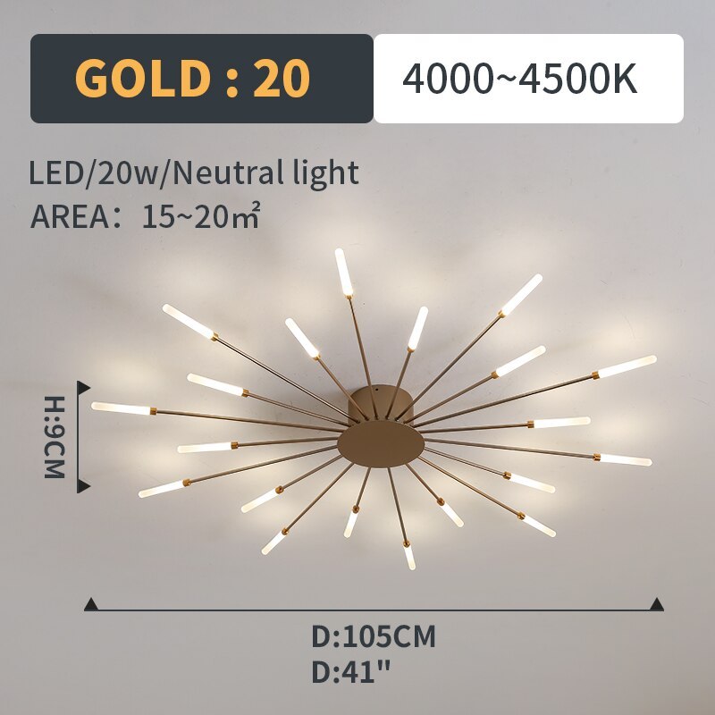 Wesley Flush-Mount Ceiling Light Fireworks, Black/Gold - Neutral Decor