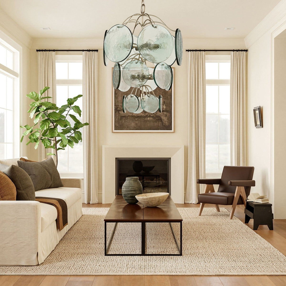 Celeora Chandelier Rovigo Recycled Glass Disc Modern Flowing