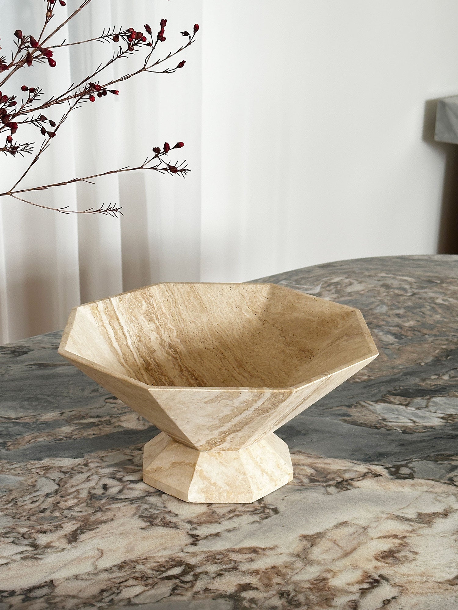 Selinel Facet Marble Pedestal Bowl