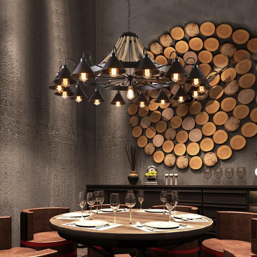 Epoch Vintage Industrial Rope Chandelier Living Room - Neutral Decor