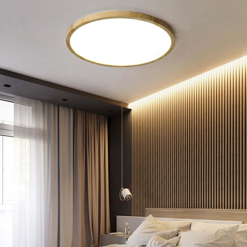 Muto Modern Wood Round Flush Mount Ceiling Lights Living Room - Neutral Decor