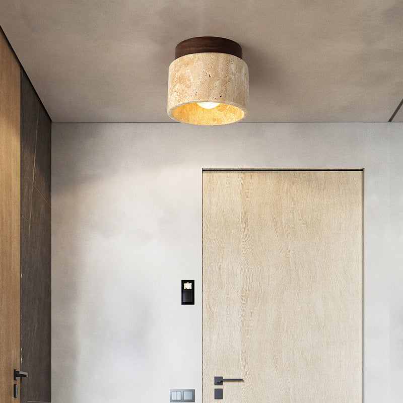 Arisha Retro Stone Wood Flush Mount Ceiling Light Hallway
