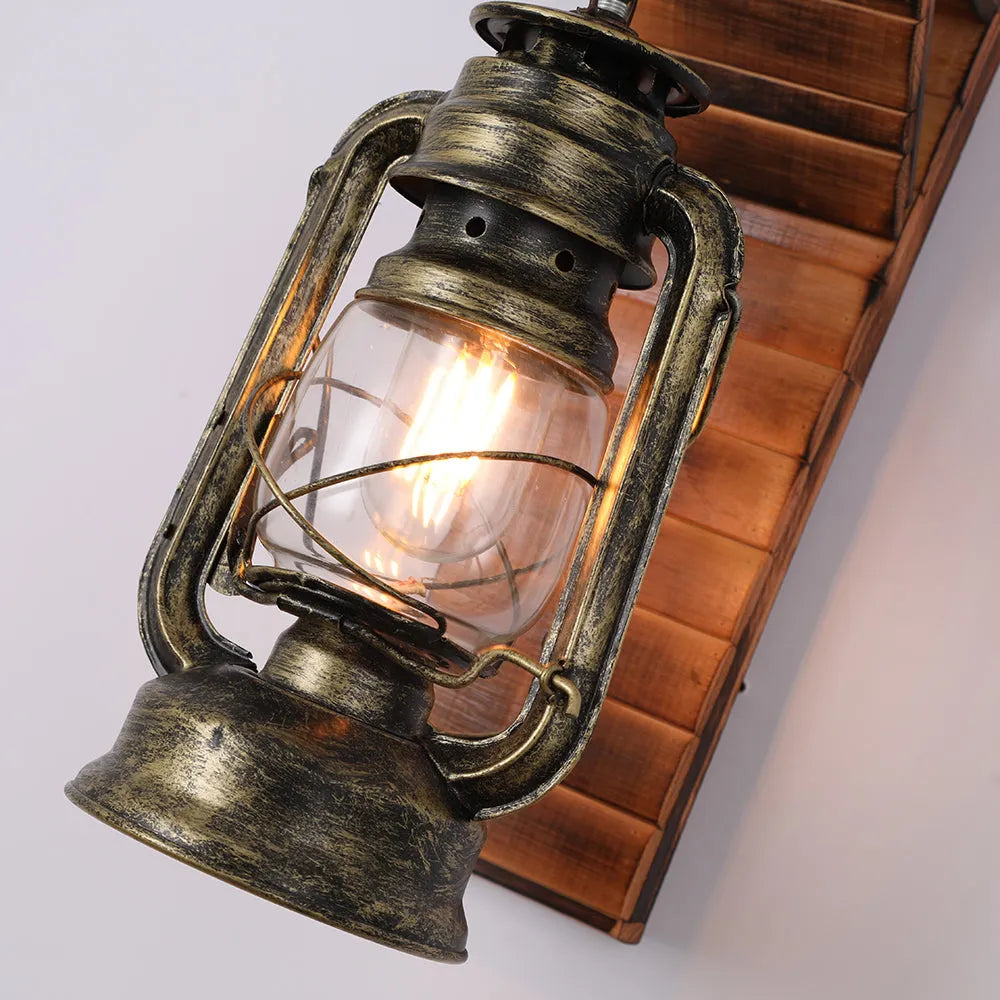 Lyros Lantern Vintage Wooden Rustic Wall Lamp - Neutral Decor