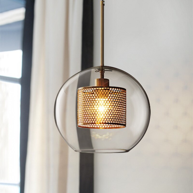 Arisha Golden Pendant Light, /Glass, Globe/Cylindric - Neutral Decor