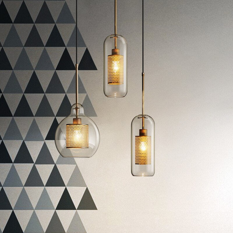 Arisha Golden Pendant Light, /Glass, Globe/Cylindric - Neutral Decor