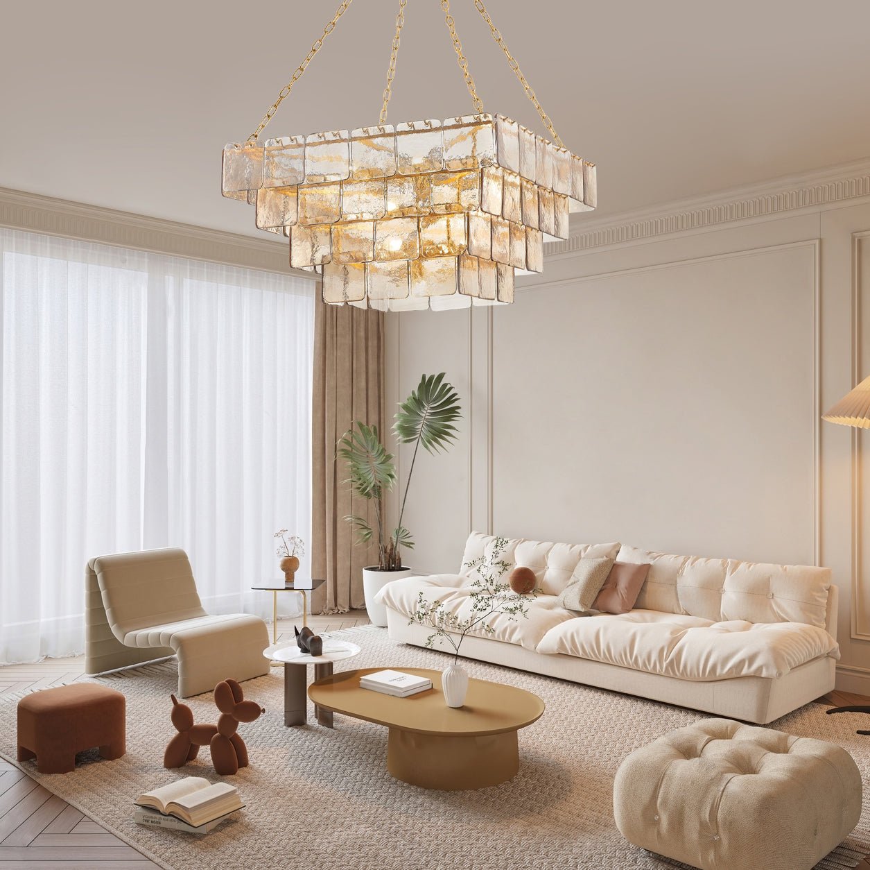 Eiriniel Chandelier Chain Champagne Piastre Glass Tiered
