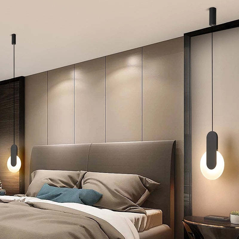 Arisha Modern Minimalist LED Hanging Pendant Lights Black White Bedroom - Neutral Decor