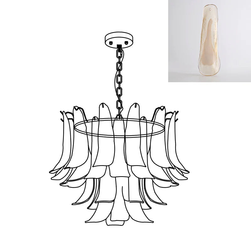 Elvess Chandelier Murano Glass Leaf Golden