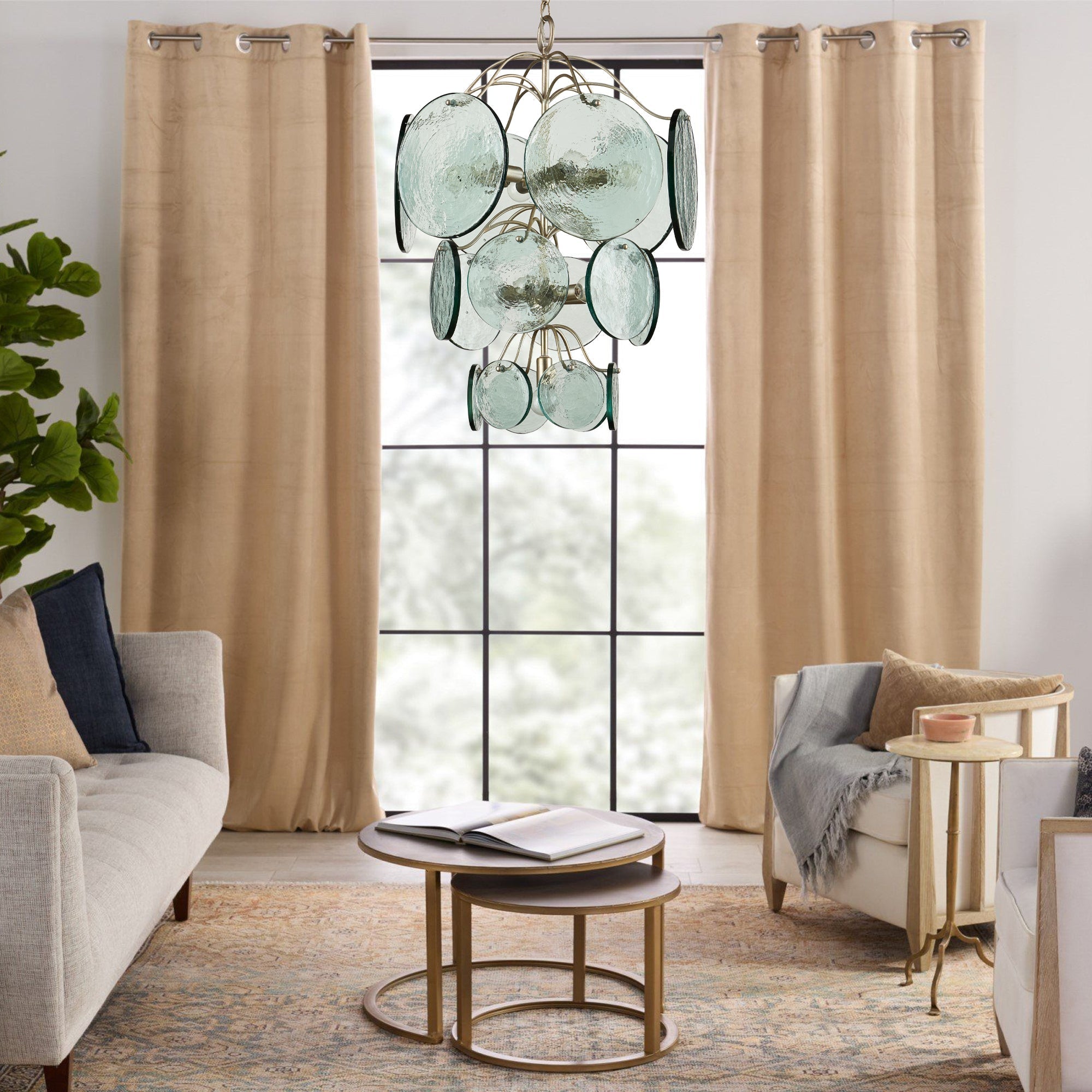 Celeora Chandelier Rovigo Recycled Glass Disc Modern Flowing