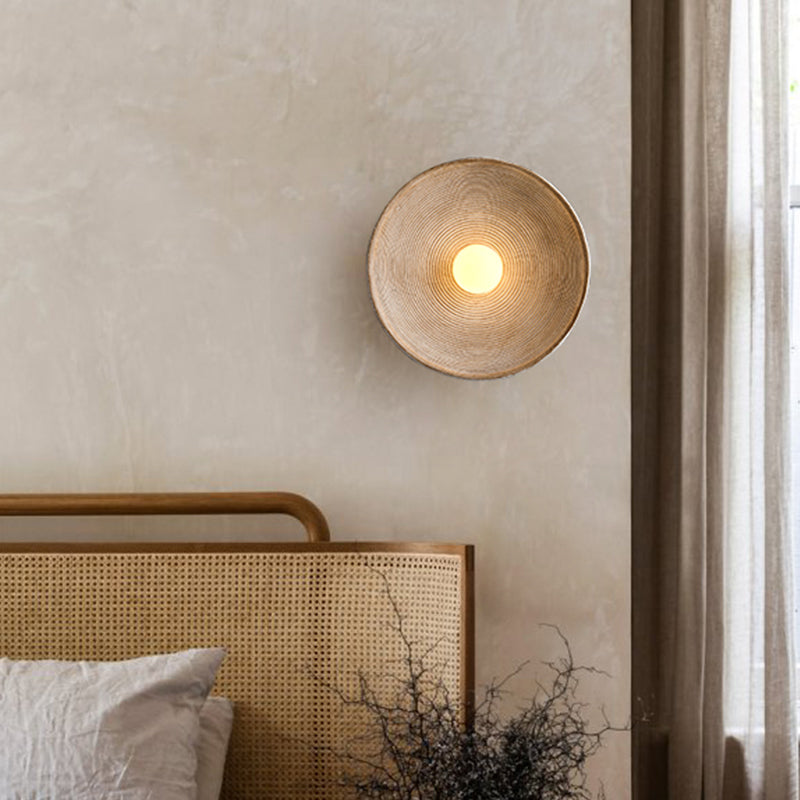 Aria Modern Round Indoor Wall Lamp Wood Bedroom Living Room - Neutral Decor