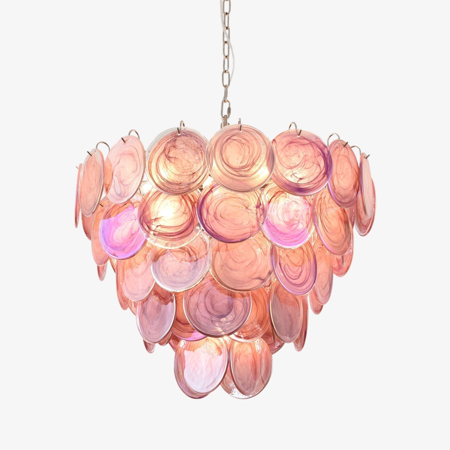 Ault Chandelier Pink Murano Disc Layered Contemporary