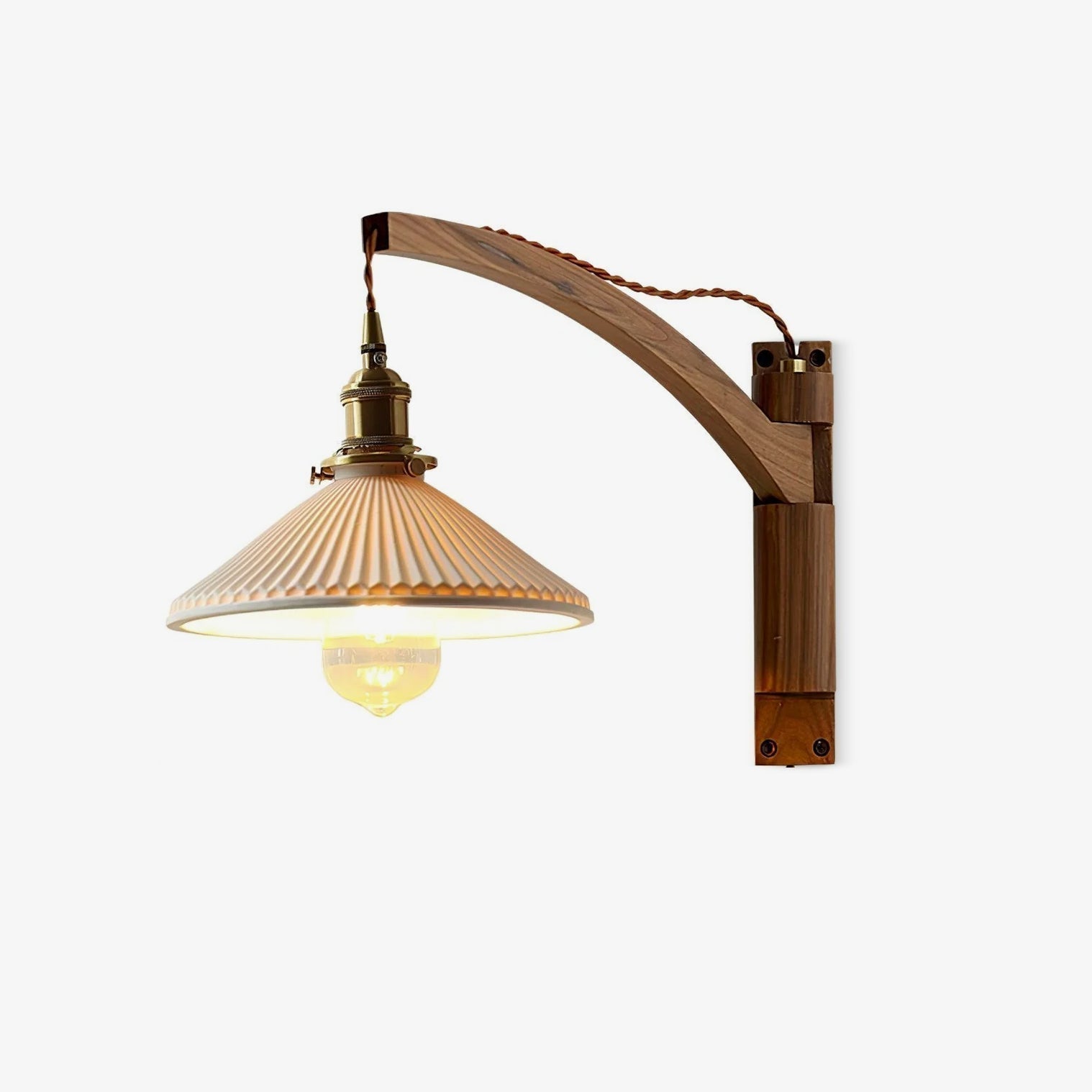 Esviel Nordic Art Swing Arm Walnut Ceramic Wall Light