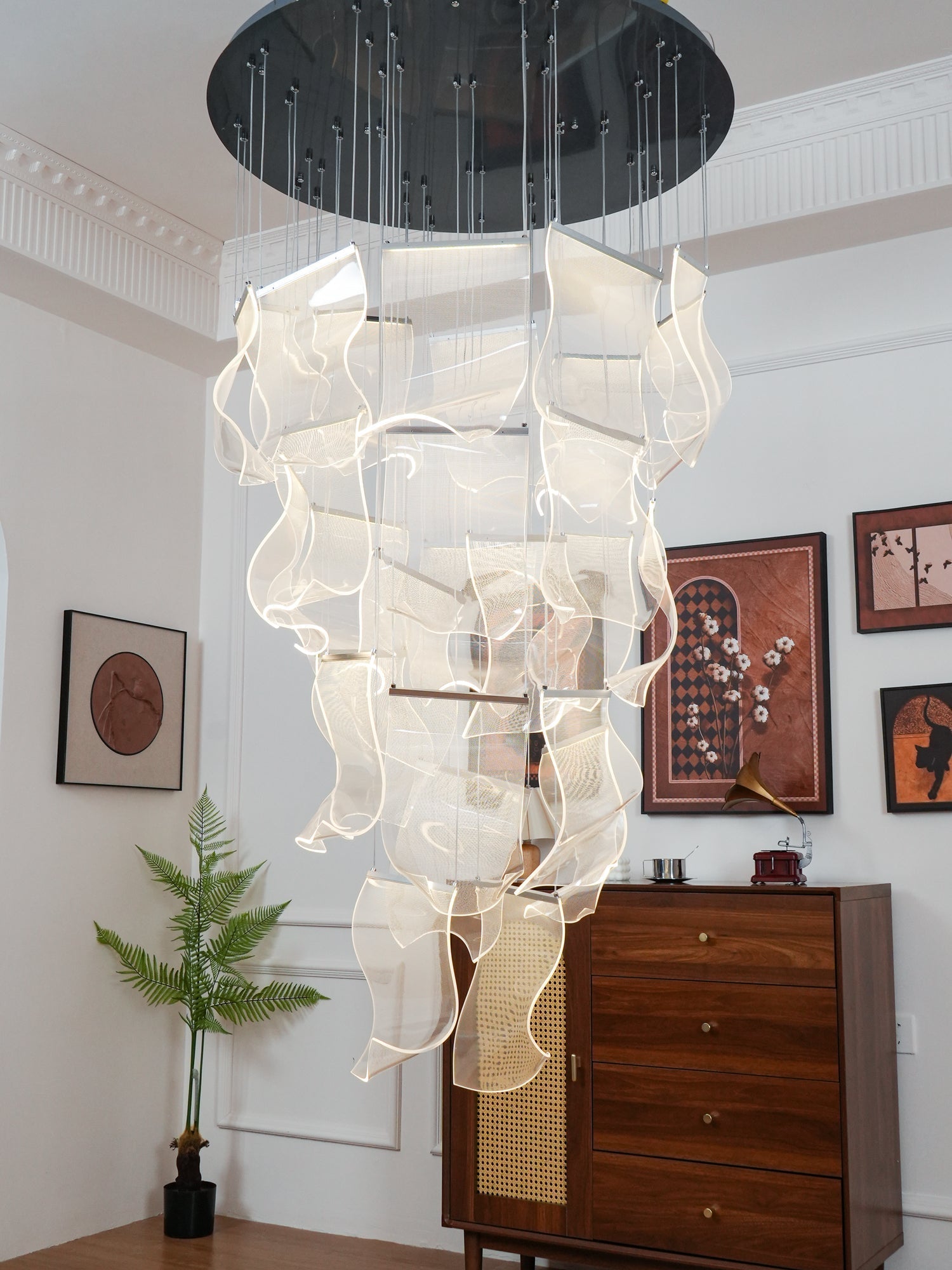 Lucuian Chandelier Acrylic LED Abstract Floating