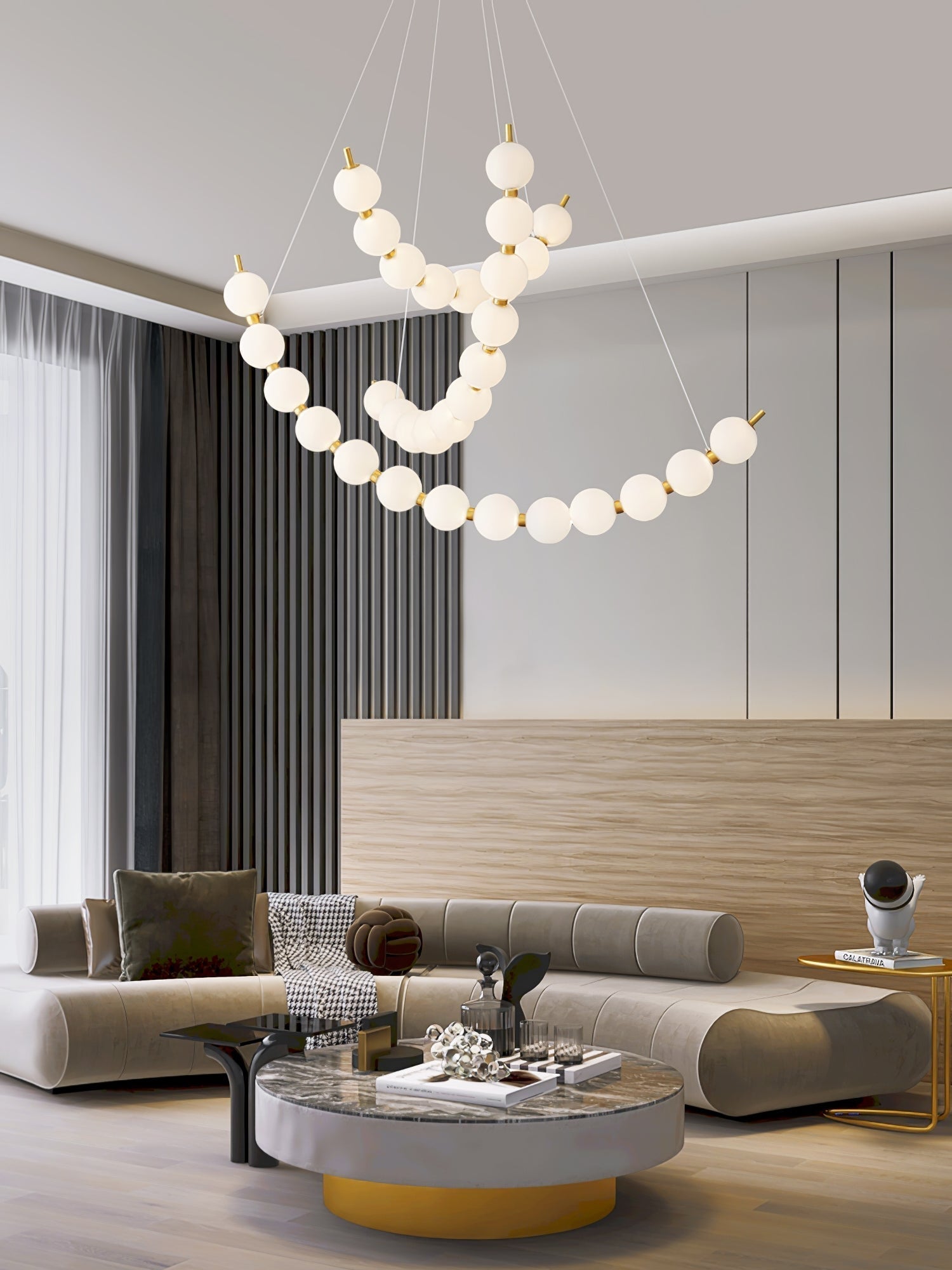 Cetalan Elegance Art Pearls Plastic Chandelier - Neutral Decor