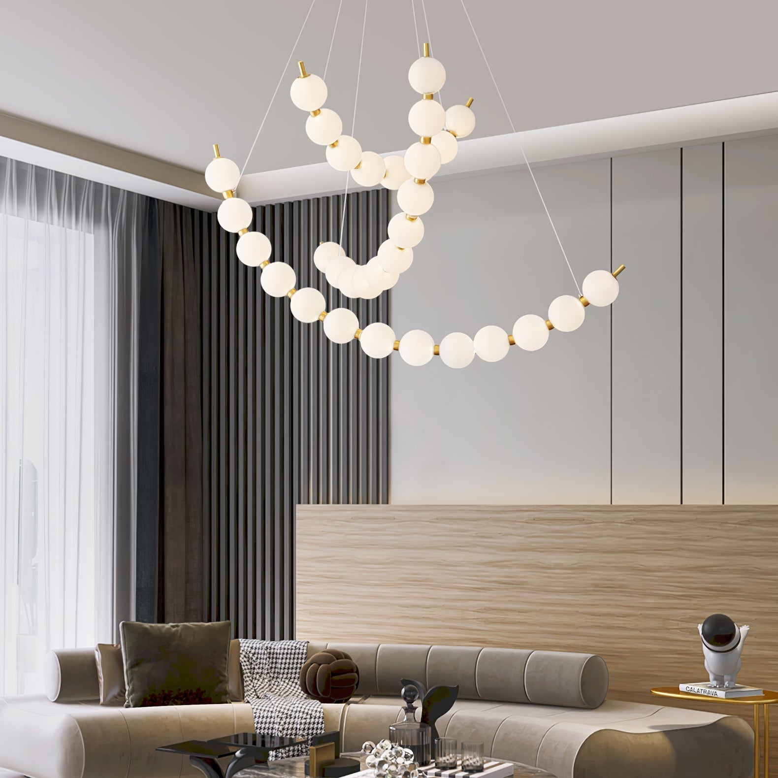 Cetalan Elegance Art Pearls Plastic Chandelier - Neutral Decor