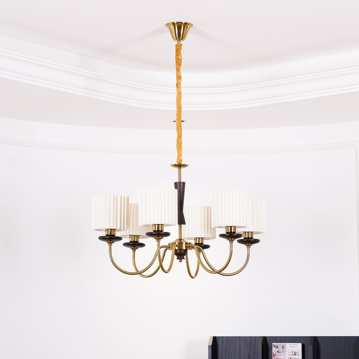 Corviel Chandelier Brass Fabric Pleated Shades