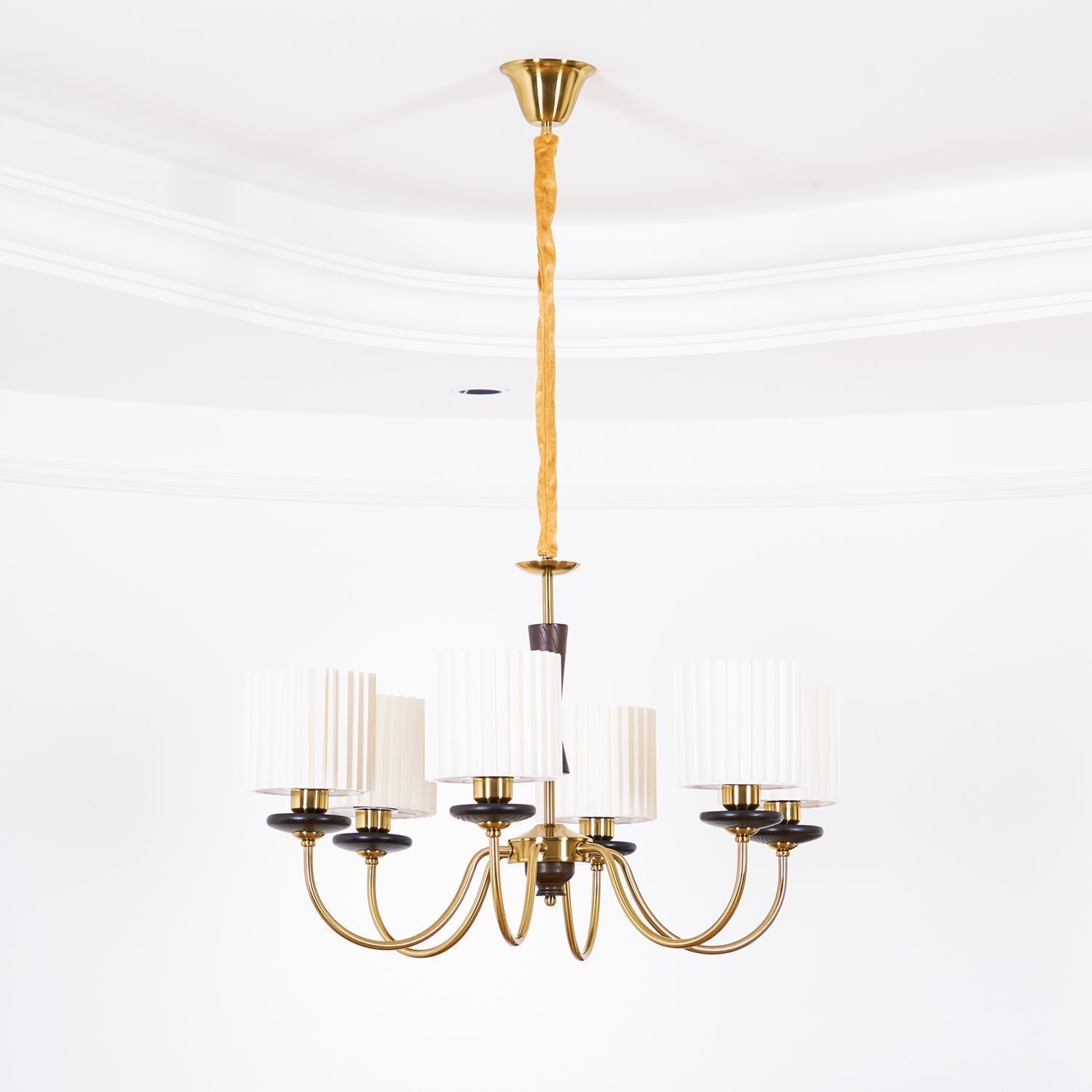 Corviel Chandelier Brass Fabric Pleated Shades