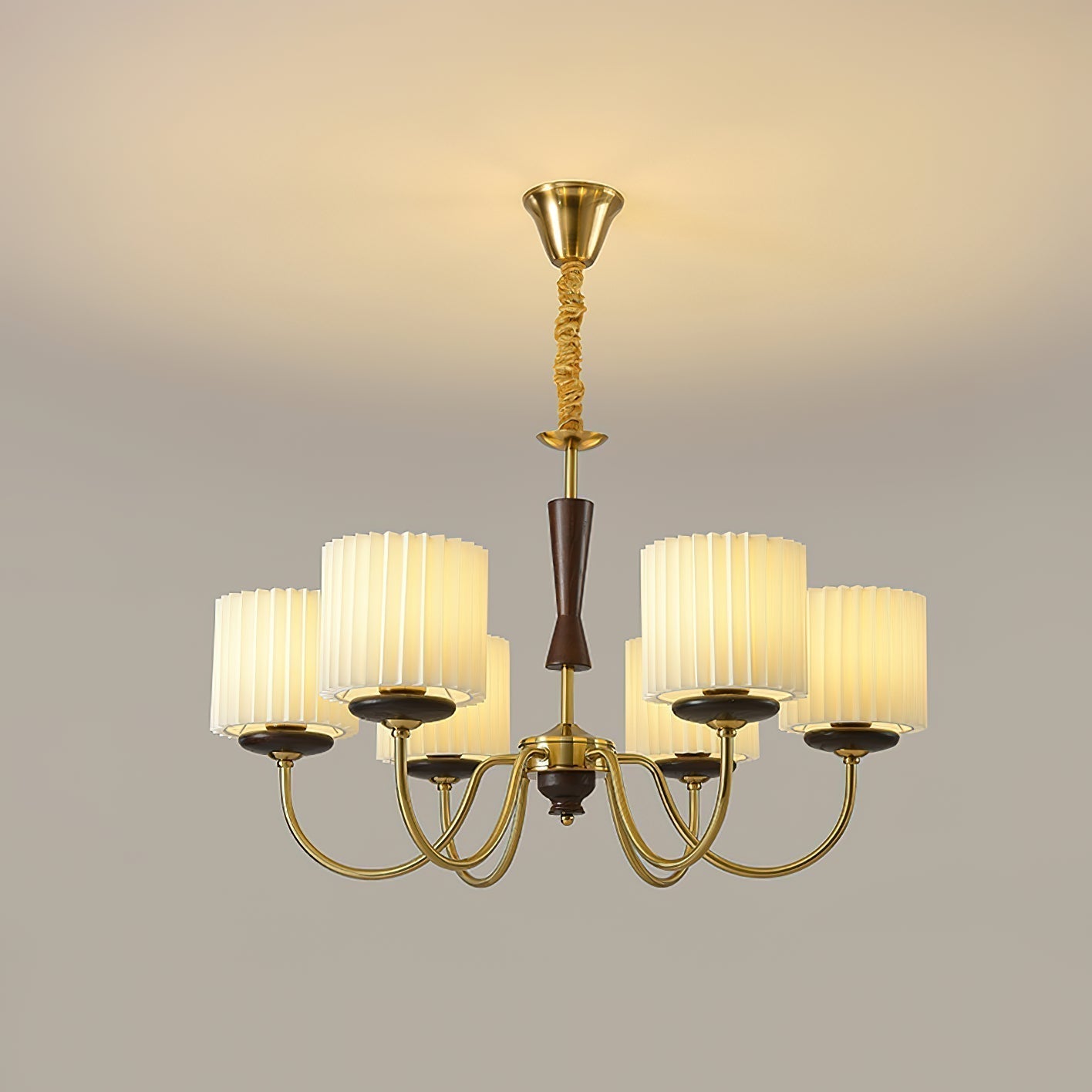 Corviel Chandelier Brass Fabric Pleated Shades