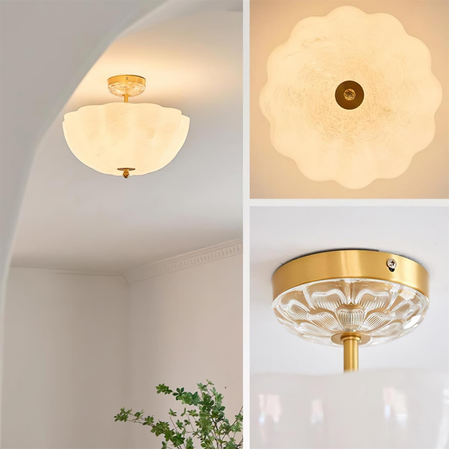 Ceiling Light Brass and Glass with Elegant Petal Silhouette Modern - Neutral Decor