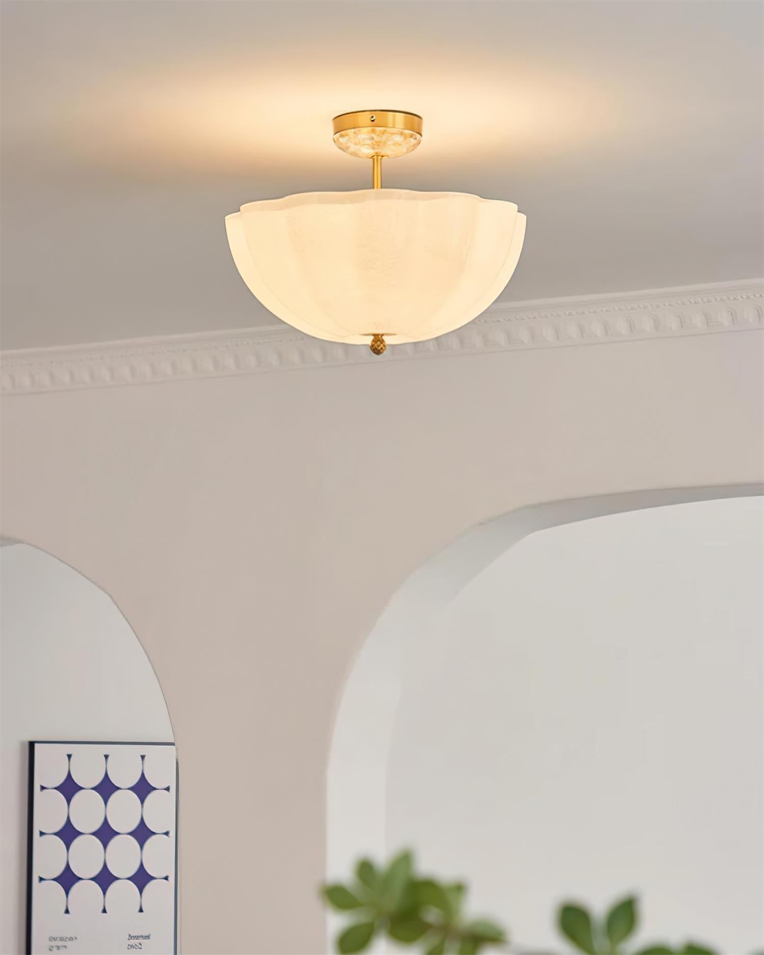 Ceiling Light Brass and Glass with Elegant Petal Silhouette Modern - Neutral Decor