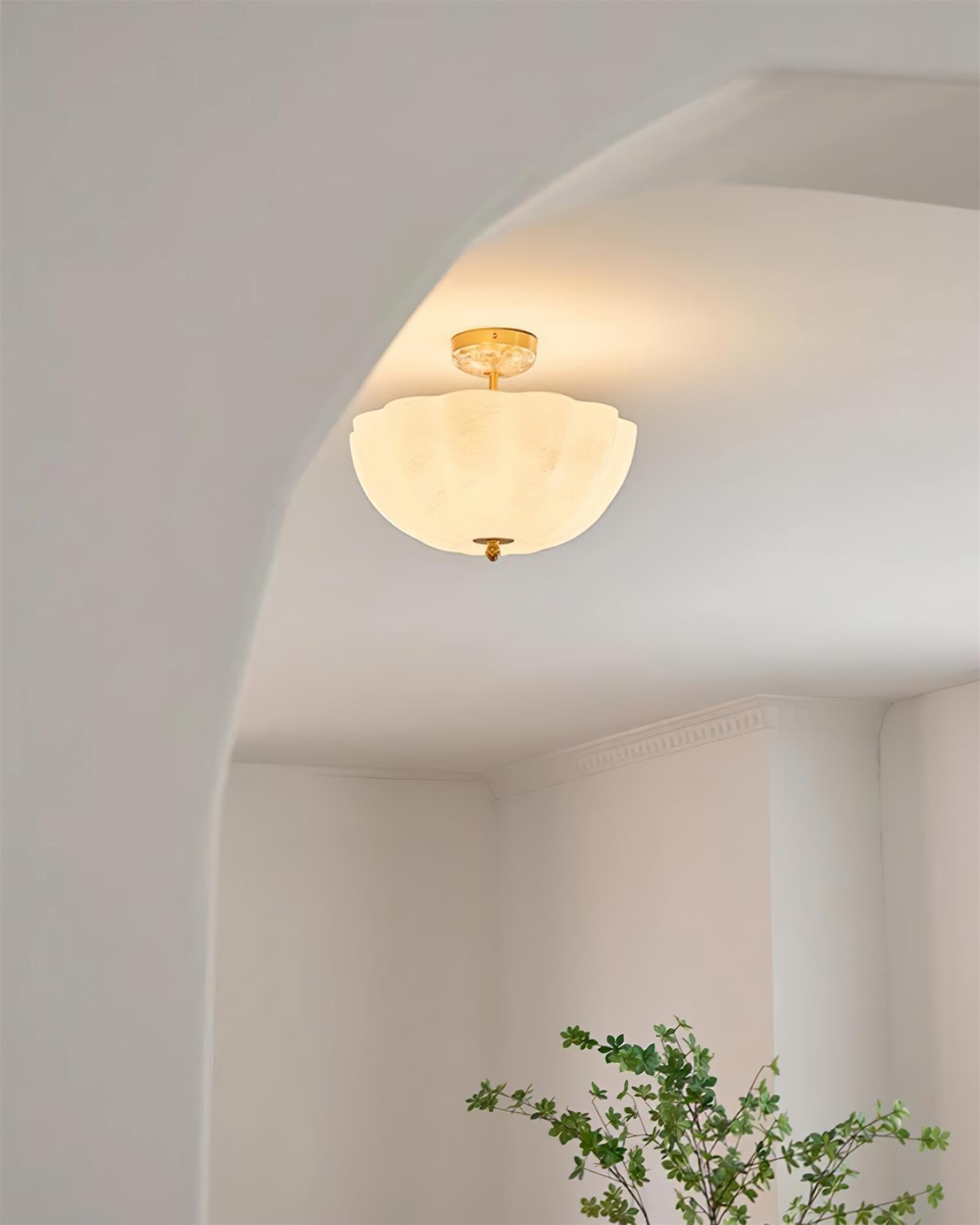 Ceiling Light Brass and Glass with Elegant Petal Silhouette Modern - Neutral Decor