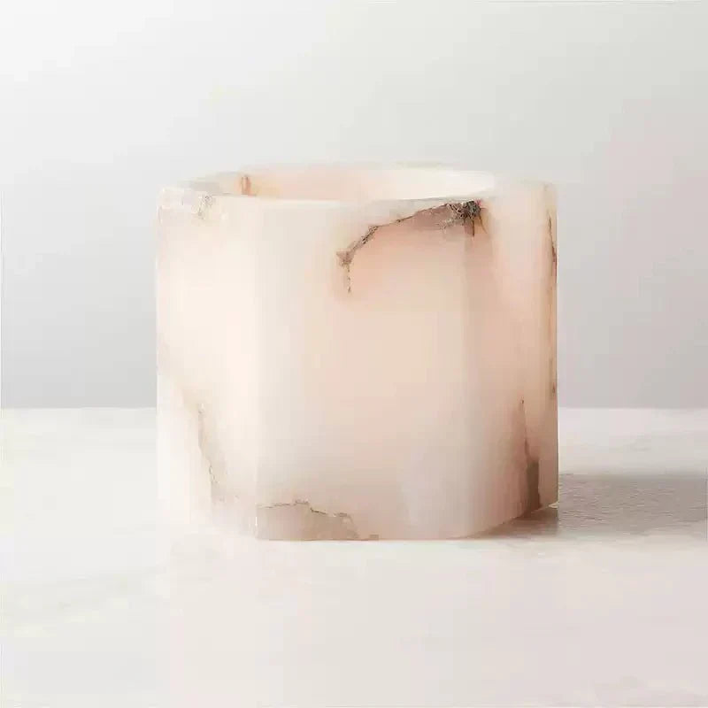 Qesta Bedsides Interior Modern Natural Alabaster Cube Candle Holder