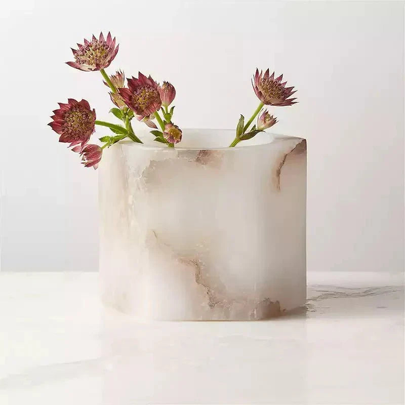 Qesta Bedsides Interior Modern Natural Alabaster Cube Candle Holder